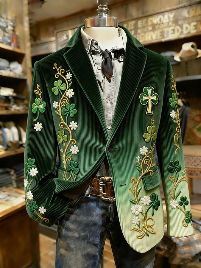 Chaqueta St. Patrick's Day Clover a cuadros Suit para hombre