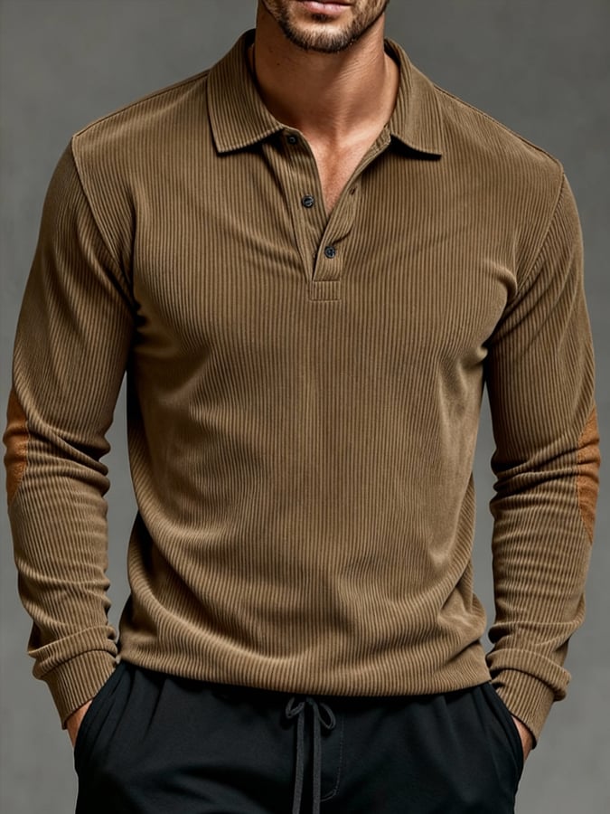 Camisa polo vintage pana casual para exterior de manga larga para hombre