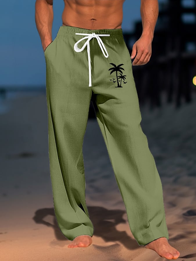 Pantalón de modaable Resort estampado Lace-Up holgado casual para hombre