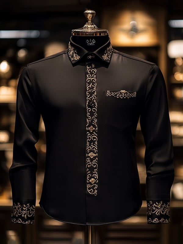 Camisa satén de lujo de color sólido ejecutivo de manga larga para hombre