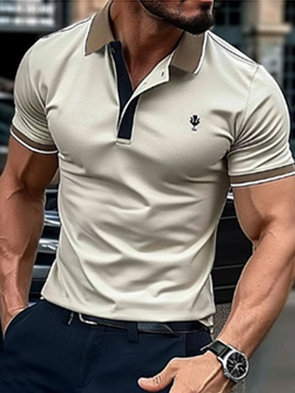 Camisa polo ejecutivo casual a rayas Button de manga corta para hombre