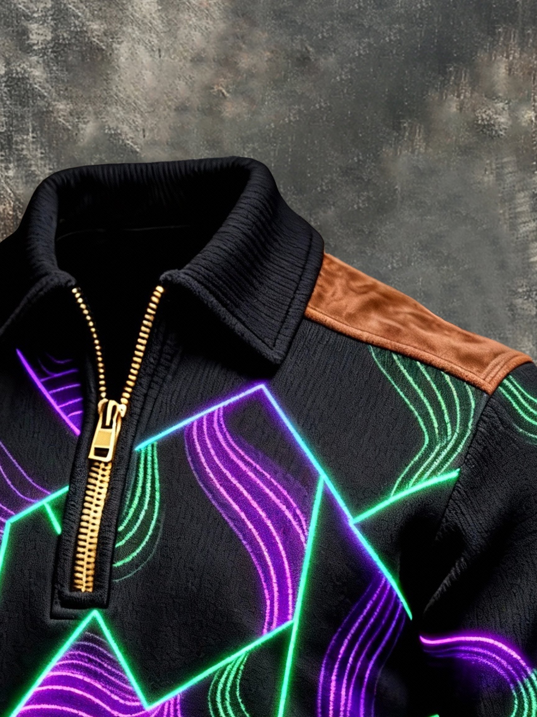 Sudadera vintage Color-Block estampado con cierre con gorrasucha para hombre