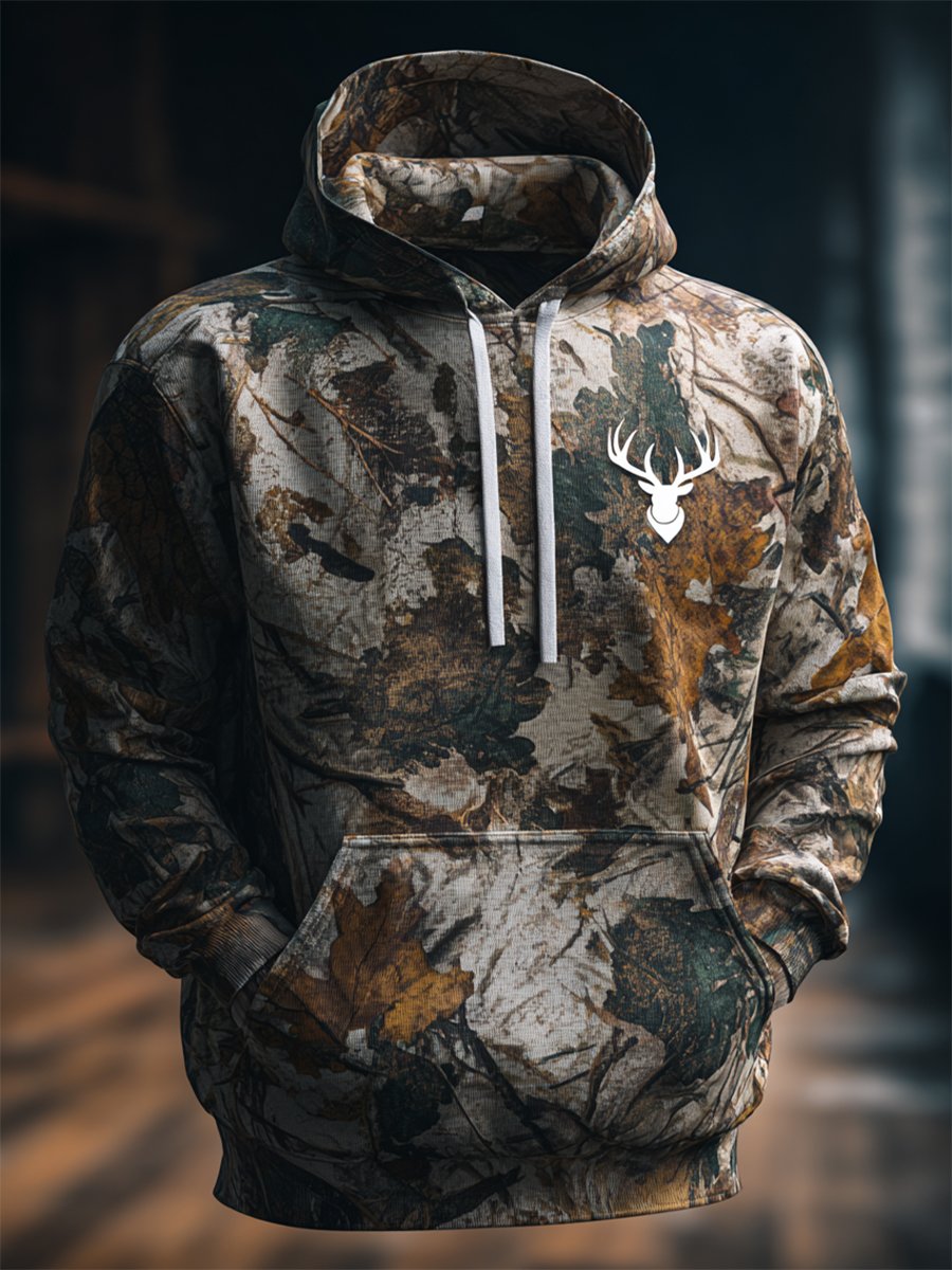 Sudadera retro Leaf camuflaje Hunting con gorrasucha para hombre