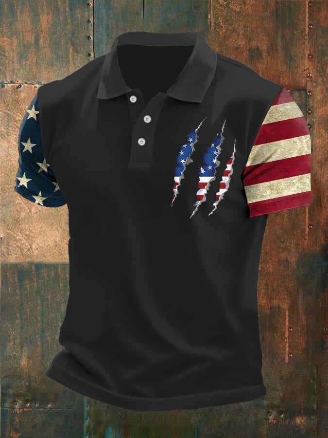 Camisa polo Independence Day camuflaje estampado casual para hombre