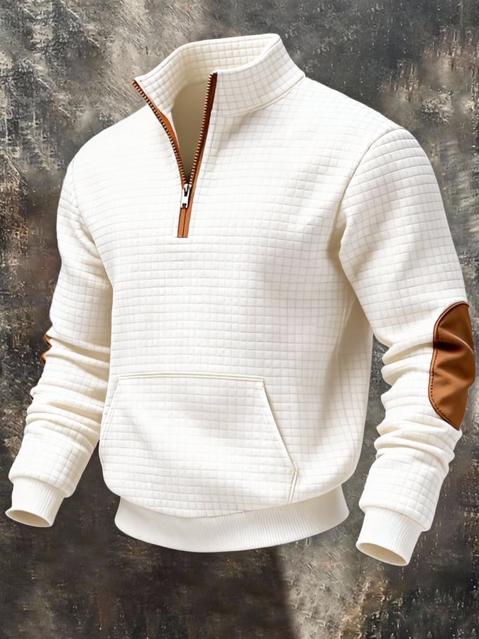 Sudadera retro jacquard texturizado Patchpara trabajo Comfortable Color-Blocked con cierre para hombre