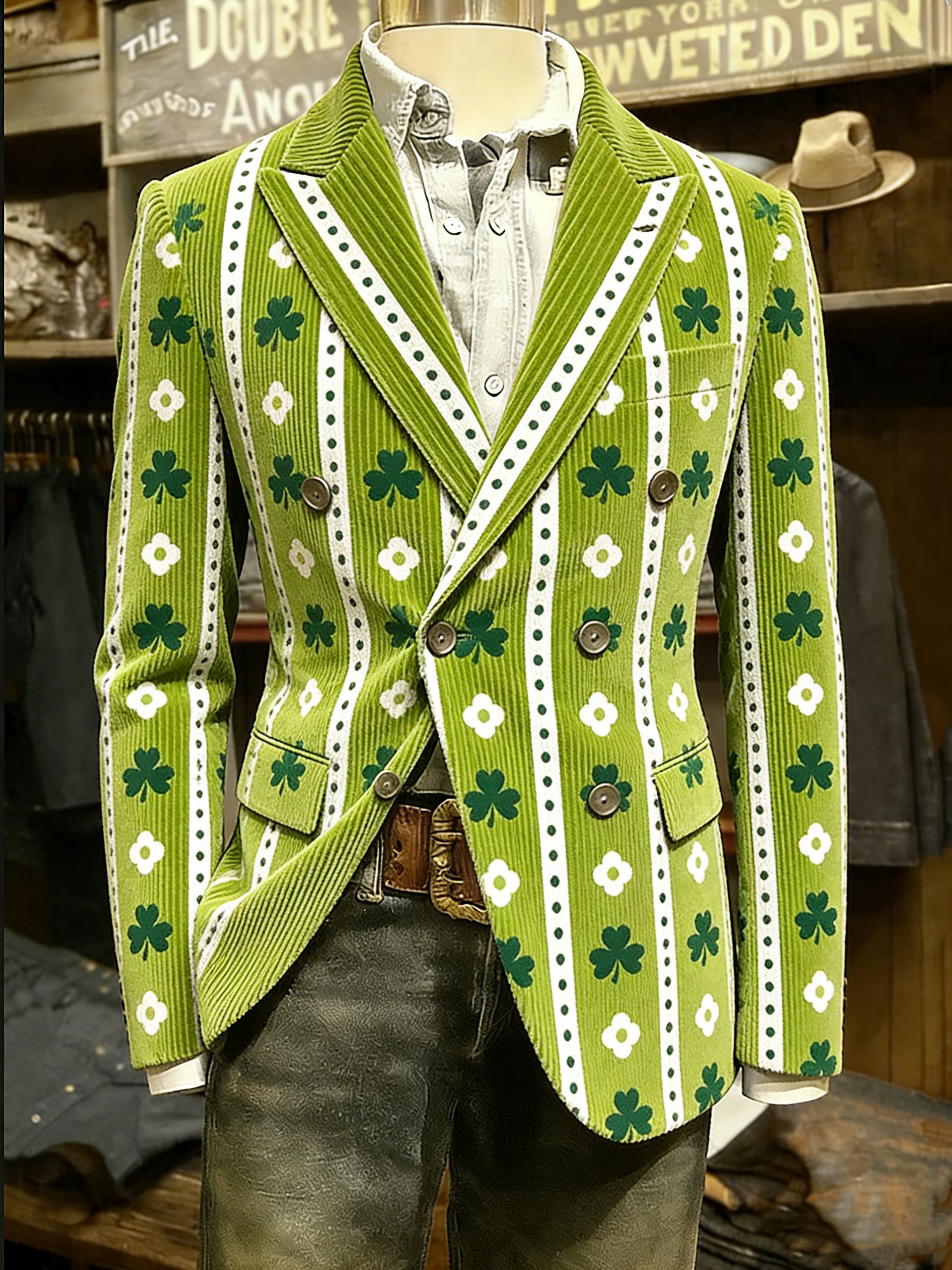 Chaqueta vintage Shamrock St Patrick's Day estampado casual para hombre