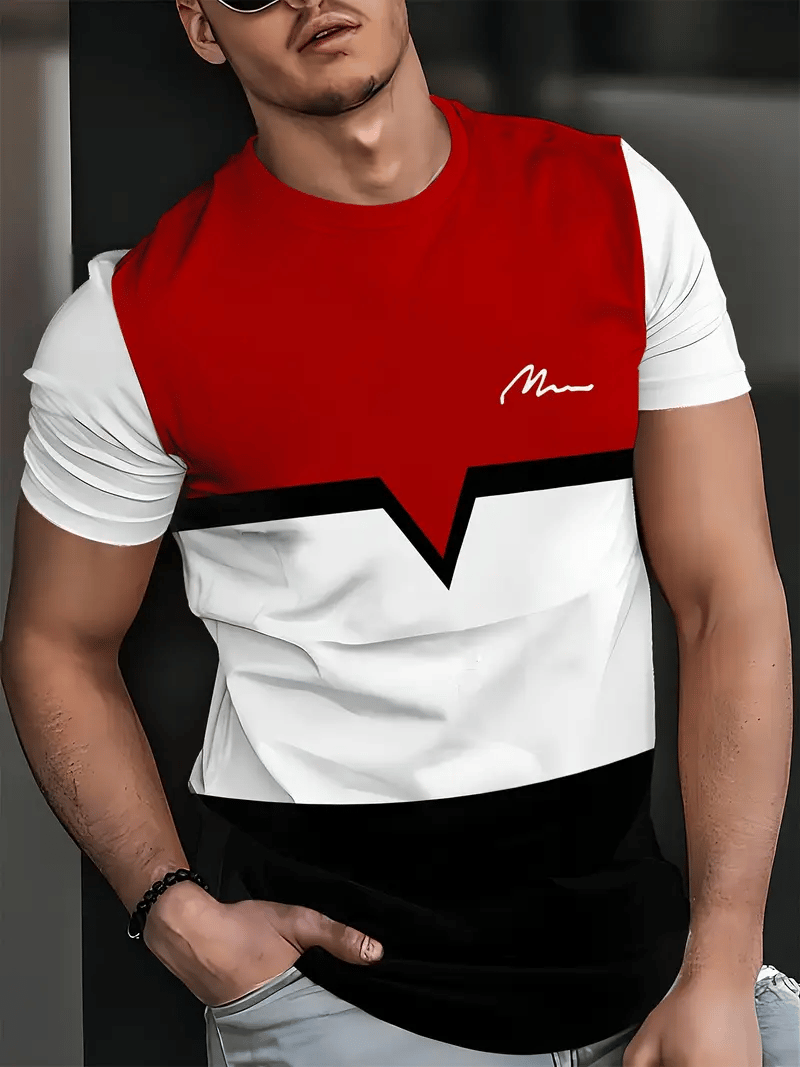 Camiseta ejecutivo rayas Logo estampado de manga corta para hombre