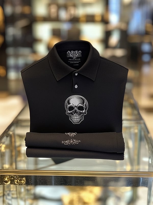 Camisa polo ejecutivo casual Skull estampado con botones para hombre