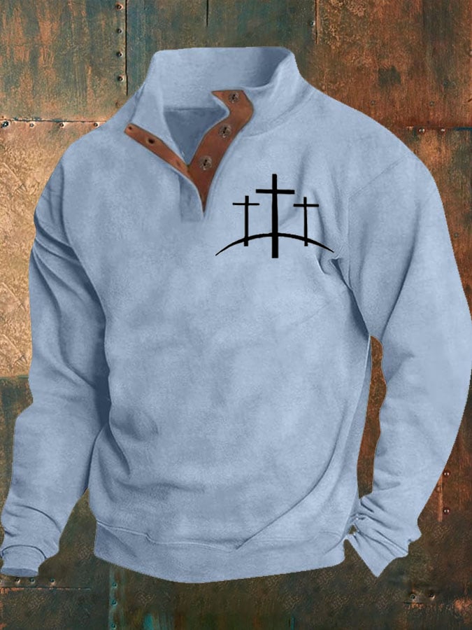 Sudadera Faith estampado Stand cuello Button para hombre