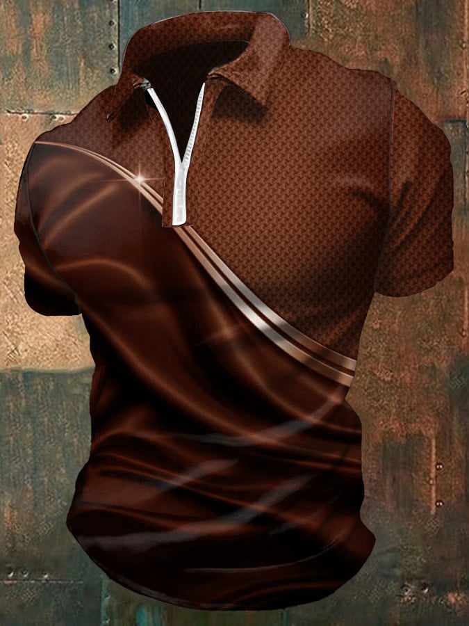 Camisa polo casual degradado gráfico estampado con cierre para hombre