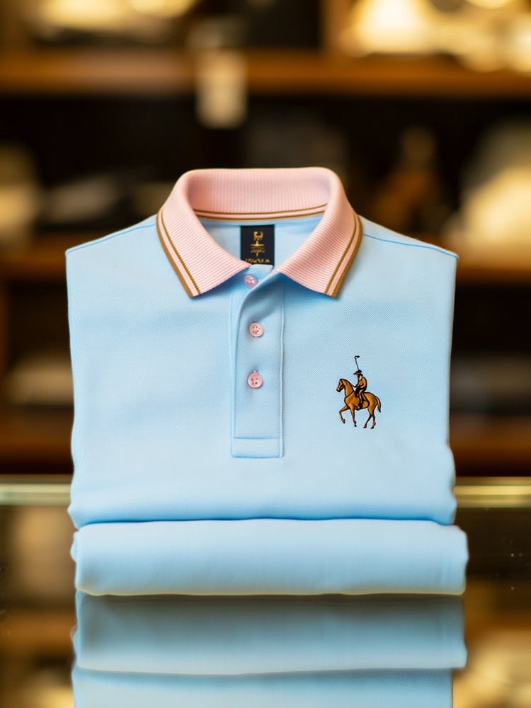 Camisa polo Smart casual Blue Logo Button de manga corta para hombre