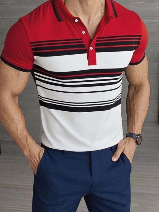 Camisa polo casual clásico a rayas estampado ejecutivo de manga corta para hombre - vista 1