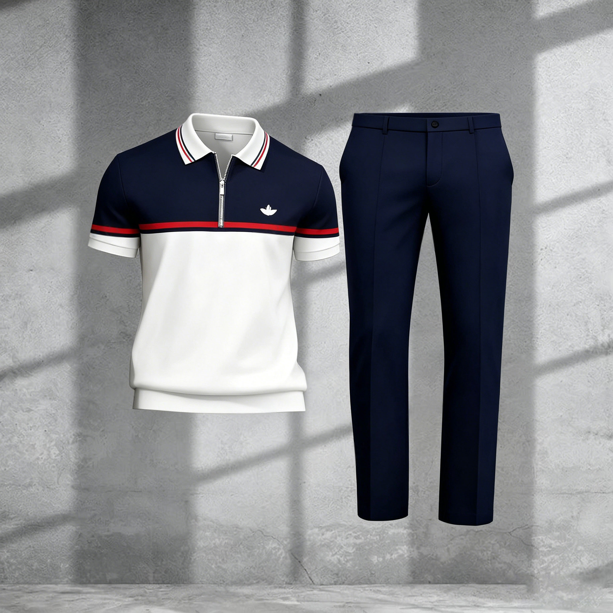 Conjunto de dos piezas casual Black & White estampado Polo de manga corta camiseta And pantalón para hombre