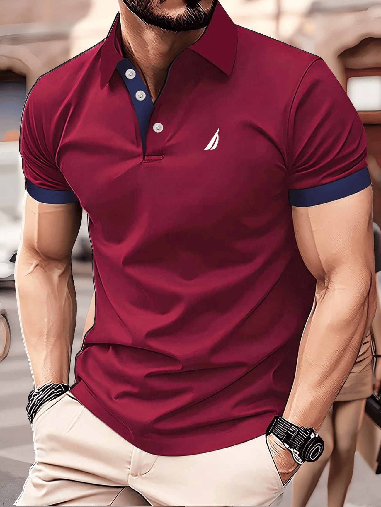 Camisa polo ejecutivo Logo con botones de manga corta para hombre