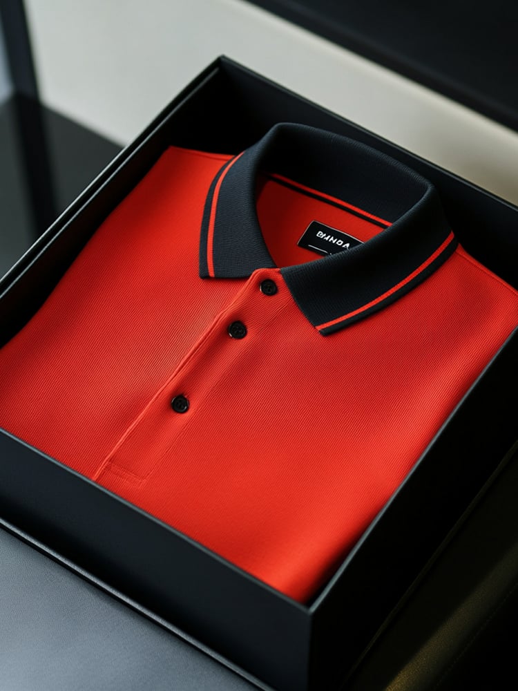 Camisa polo ejecutivo casual Red Button de manga corta para hombre