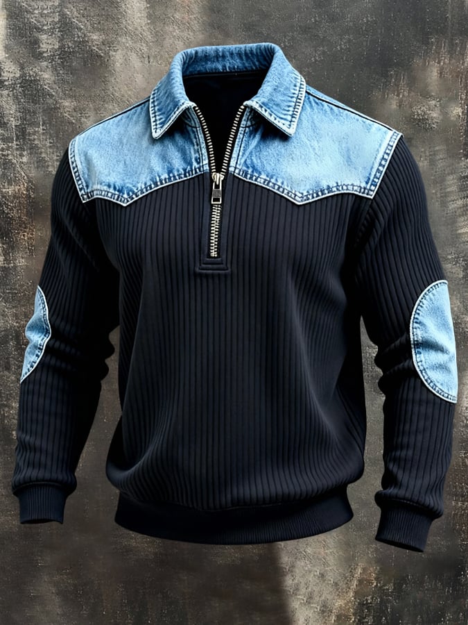 Sudadera vintage-Style desgastado texturizado tejido para hombre