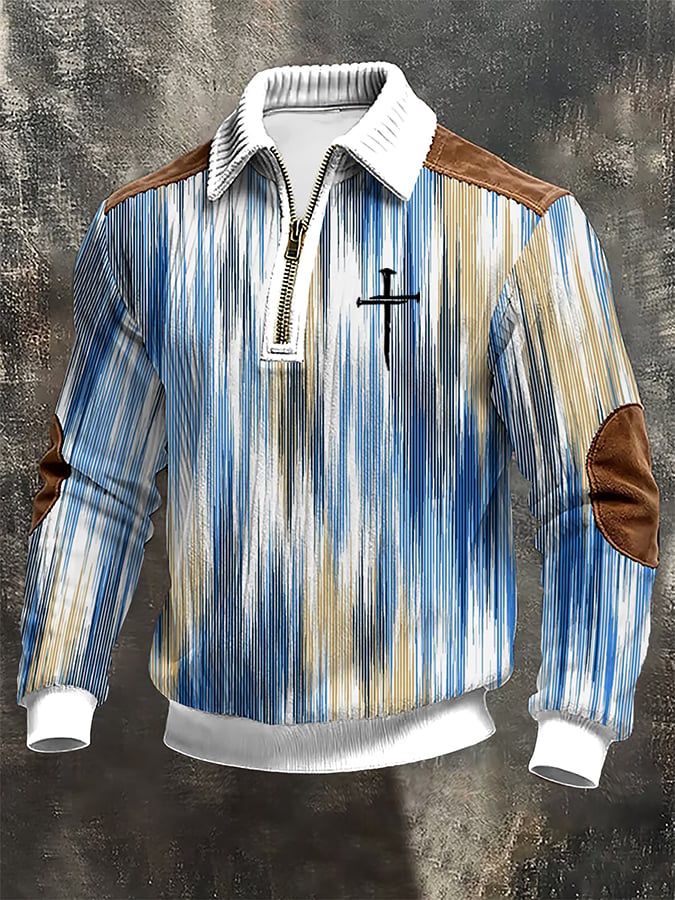 Sudadera vintage Faith Cross Design estampado casual cierre para hombre