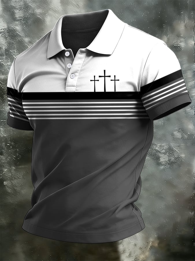 Camisa polo retro Faith casual estampado para hombre