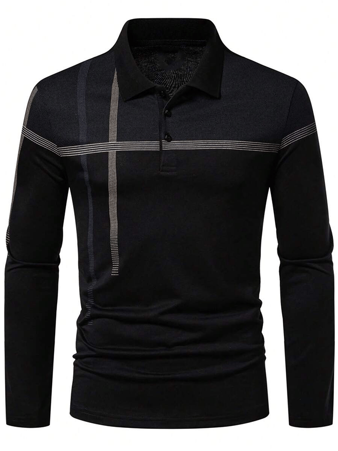 Camisa polo a rayas ejecutivo casual de manga larga para hombre