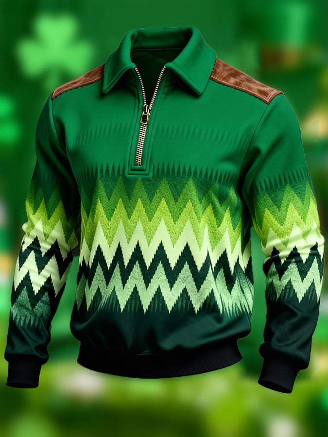Sudadera St. Patrick's Day estampado Color-Block con cierre con gorrasucha para hombre