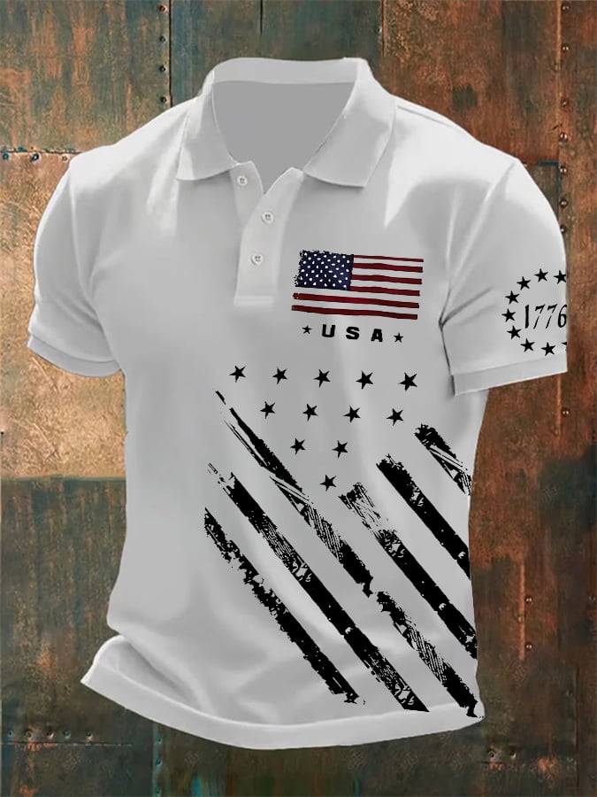 Camisa polo American Flag Independence Day Celebration estampado Tops para hombre
