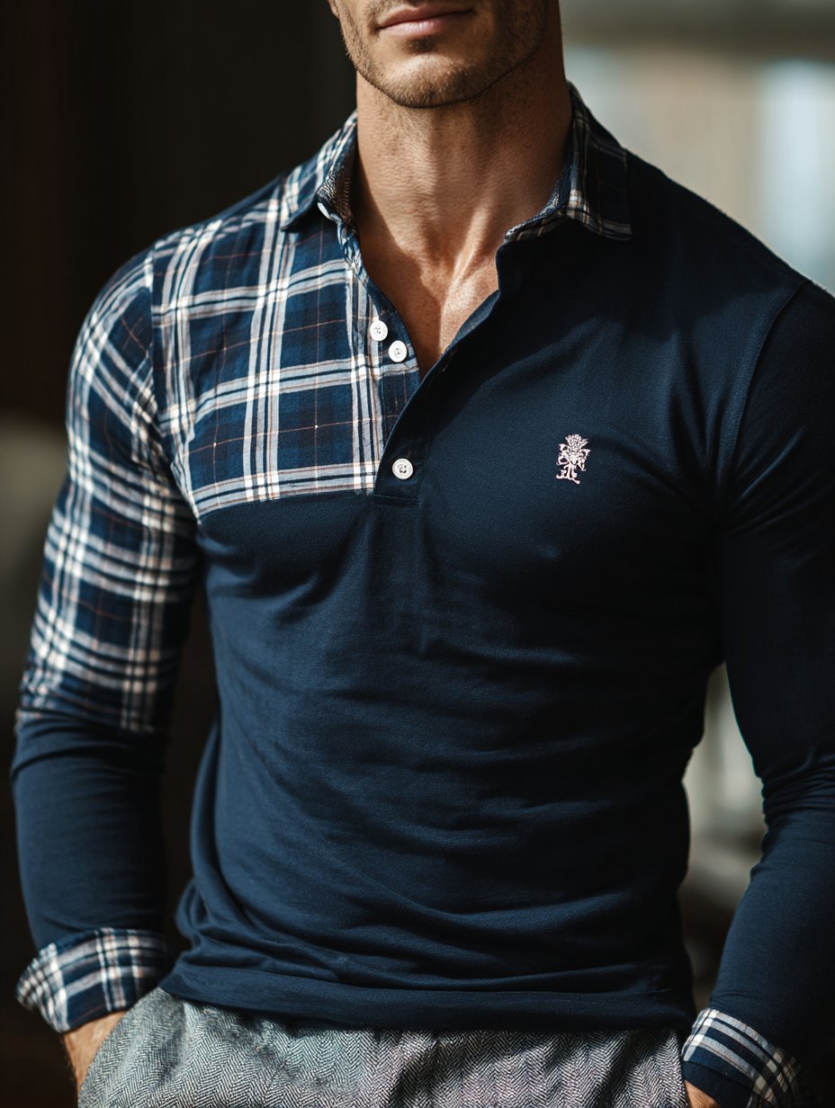 Camisa polo ejecutivo casual Artistic Button de manga larga para hombre