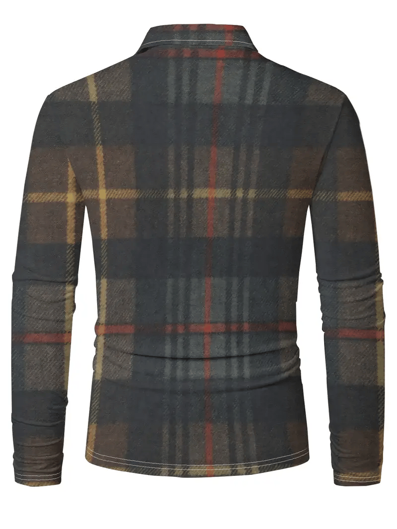 Camisa polo retro ejecutivo rayas estampado de manga larga para hombre