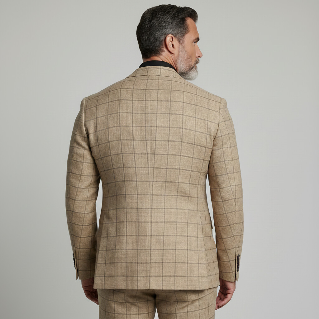 Saco Elegant Khaki a cuadros estampado Contrast Peak Lapel ejecutivo casual para hombre