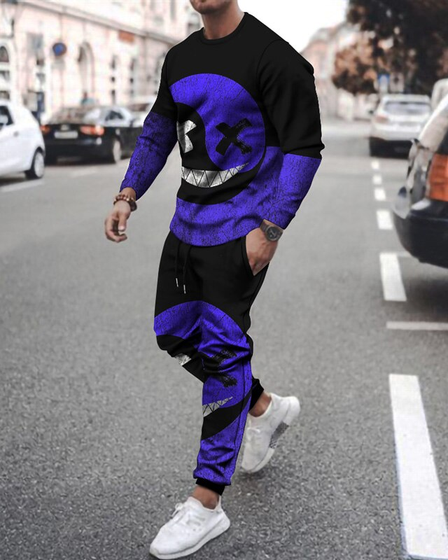 Casual Halloween color matching estampado de manga larga sports set 043 para hombre