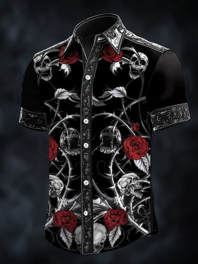 Camisa casual de moda Dark diseño Cross Crow Contrast satén para hombre