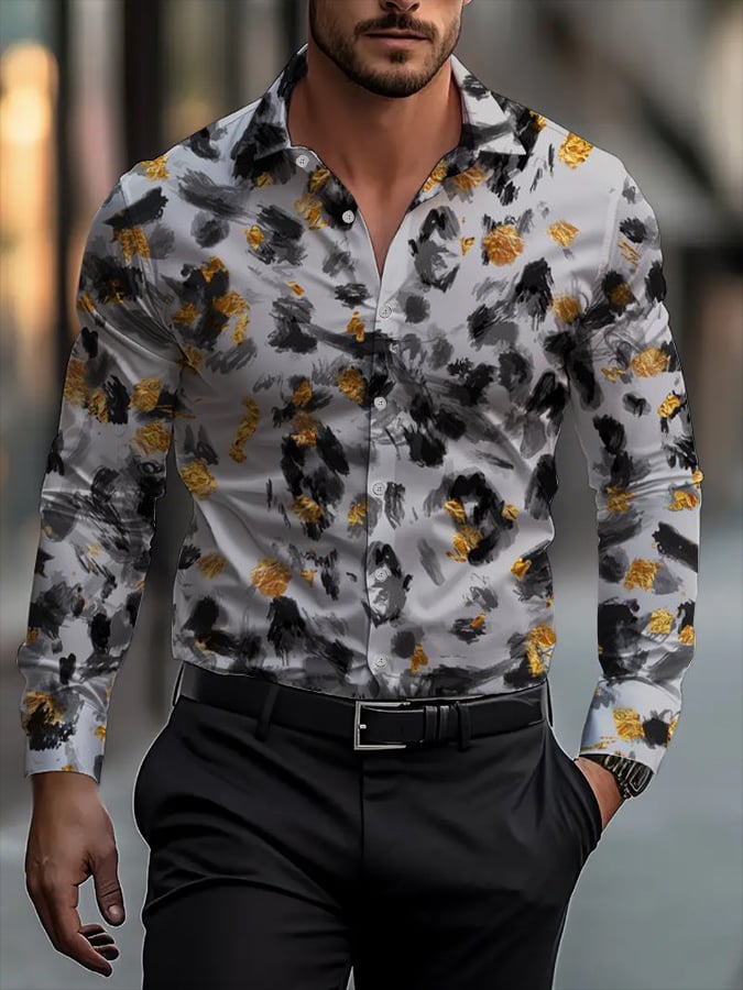 Camisa clásico ejecutivo a cuadros rayas estampado de manga larga para hombre