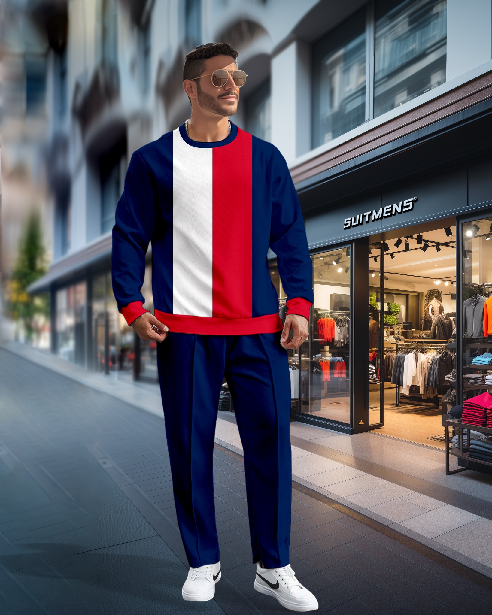 Simple Colorblock Round Neck casual Sports Set 0160 para hombre
