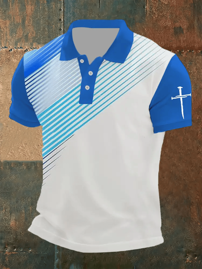 Camisa polo retro Faith casual estampado para hombre