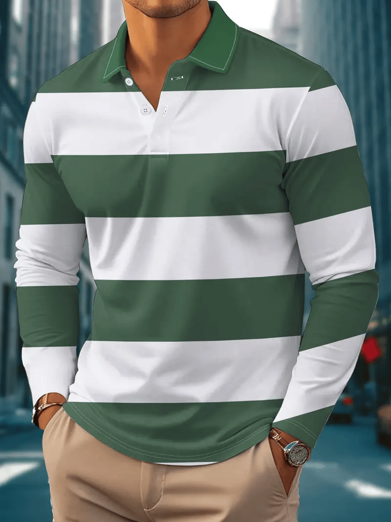 Camisa polo ejecutivo casual a rayas de manga larga para hombre