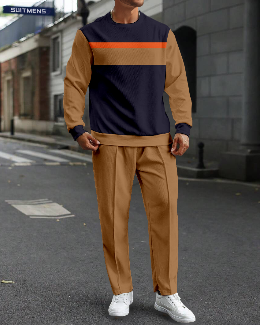 Colorblock Round Neck casual Sports Set 069 para hombre