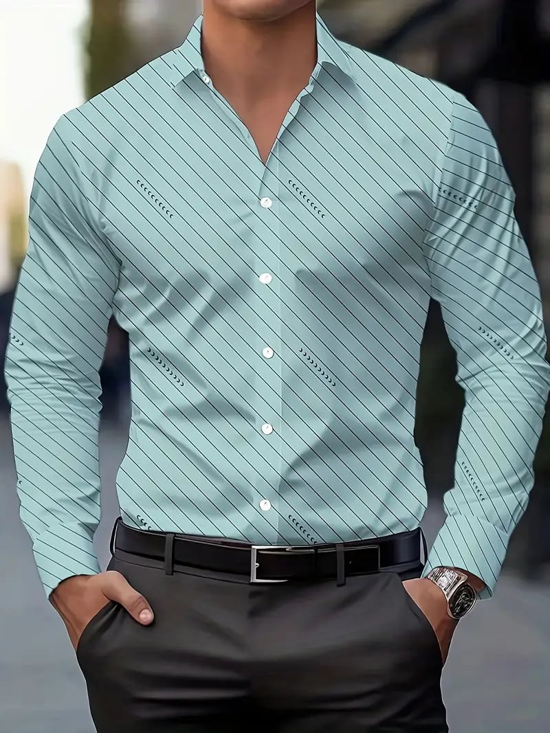 Camisa Street Style ejecutivo casual estampado de manga larga para hombre