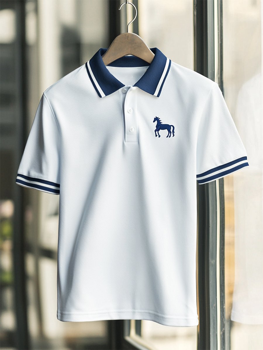 Camisa polo ejecutivo rayas Logo con botones de manga corta para hombre