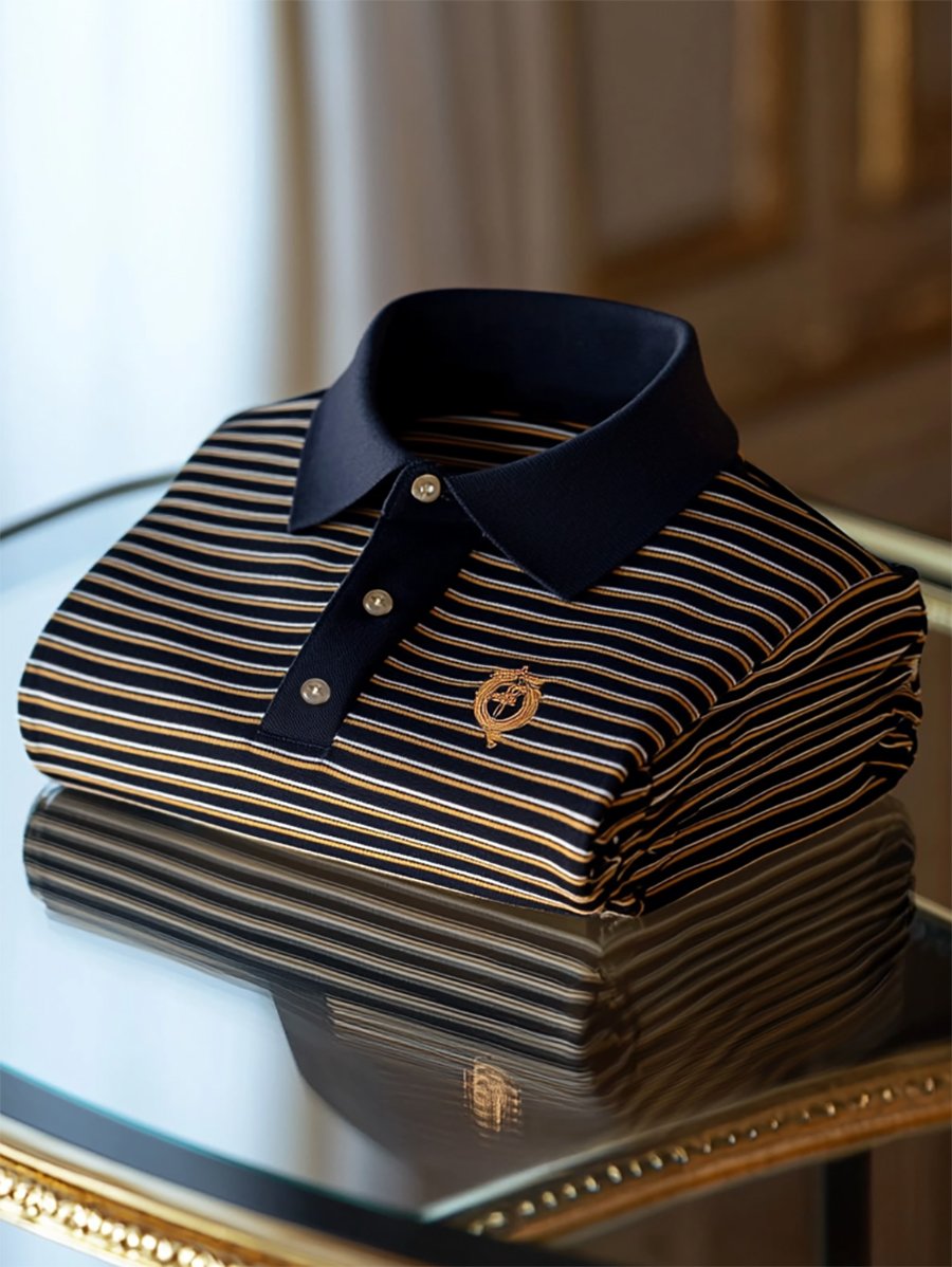 Camisa polo ejecutivo casual a rayas Button de manga corta para hombre