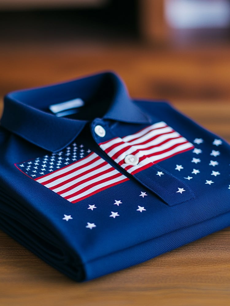 Camisa polo ejecutivo casual Flag Button de manga corta para hombre