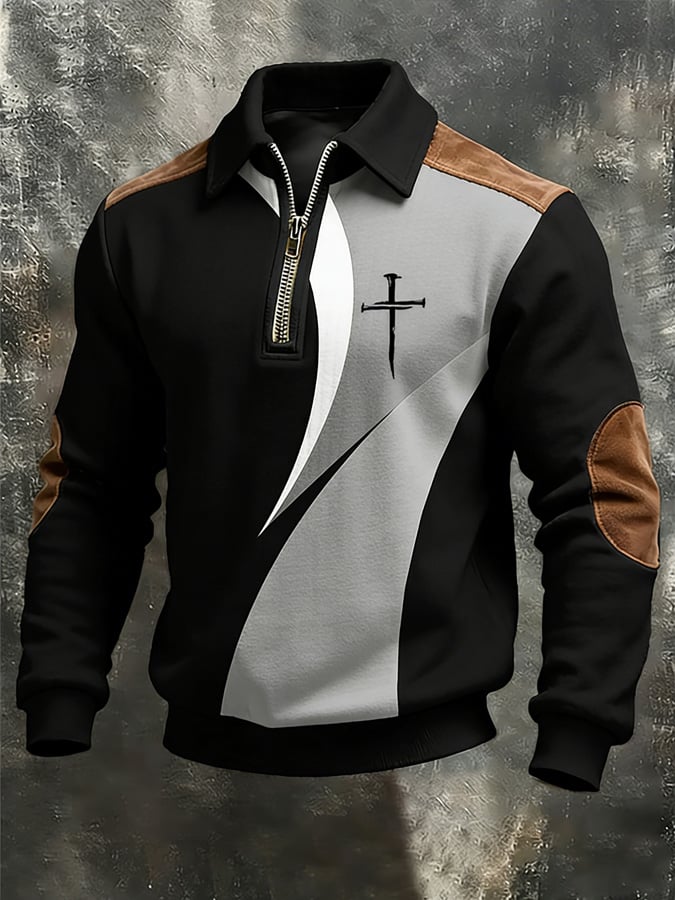 Sudadera vintage Faith Design estampado casual Zipper -Fast Shipping para hombre