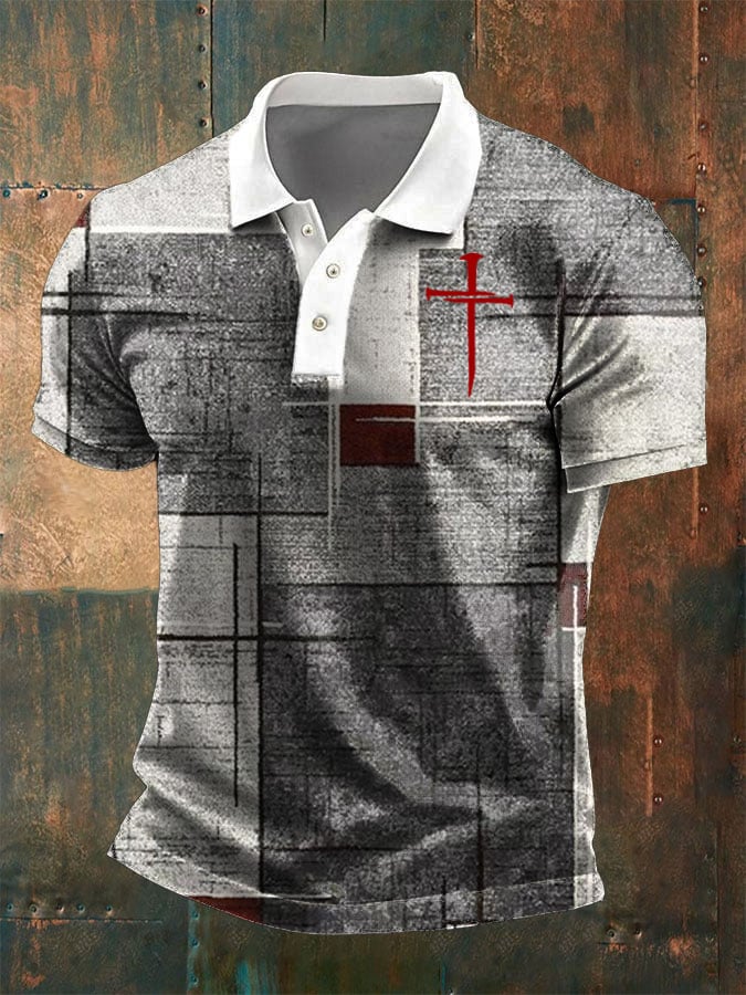 Camisa polo Faith Cross Art estampado casual para hombre