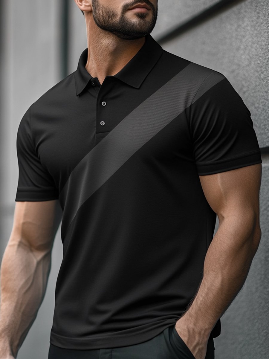 Camisa polo ejecutivo rayas con botones de manga corta para hombre
