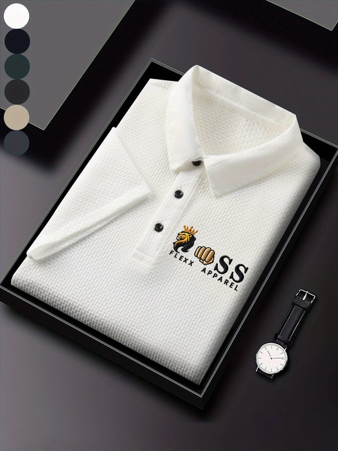 para hombre Waffle Fabric casual de manga corta camisa polo