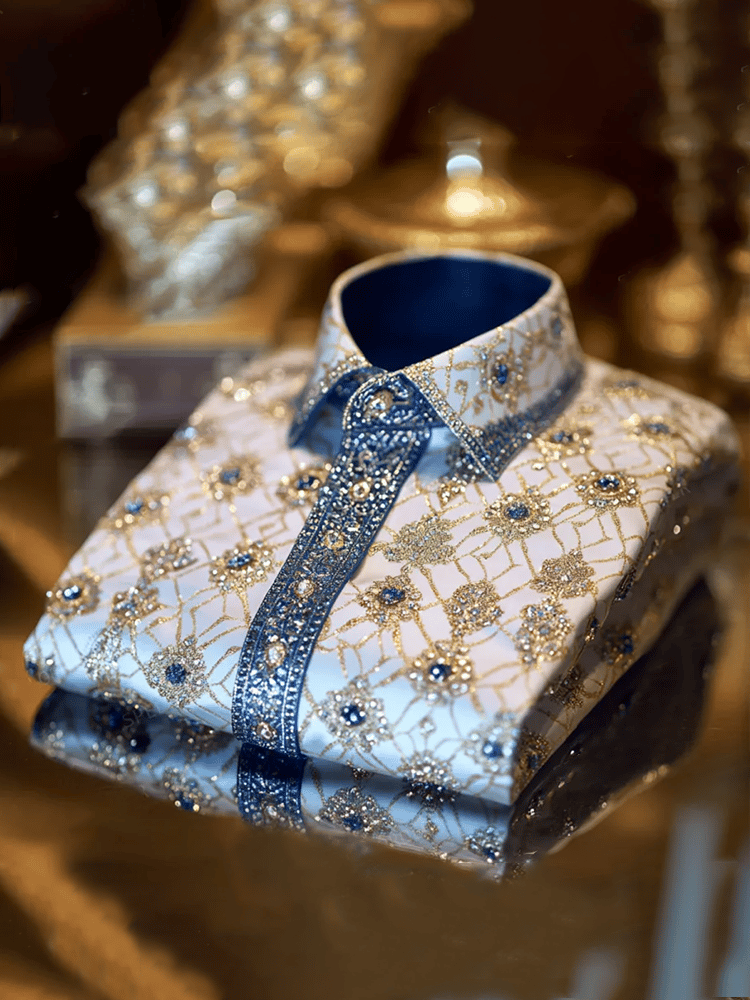 Camisa satén Luxe estampado de manga corta Button para hombre