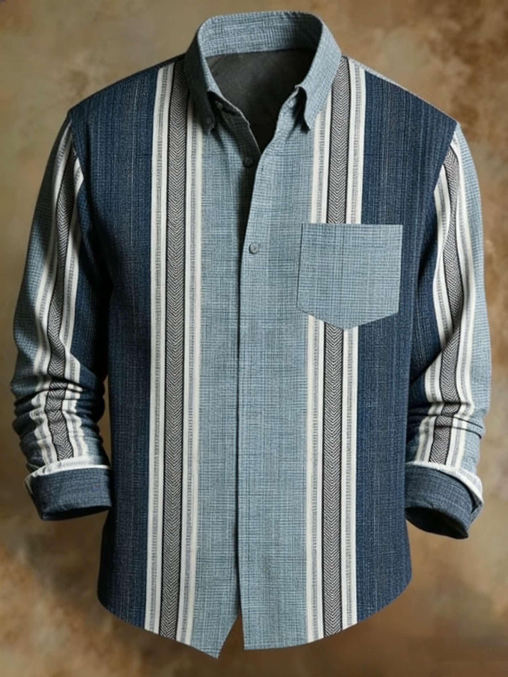 Camisa retro Abstract Art estampado Blue a rayas diseño ejecutivo Style para hombre