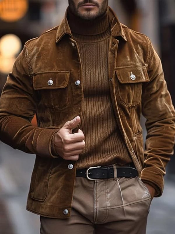 Chaqueta Western para exterior vintage Multi-bolsillo para hombre