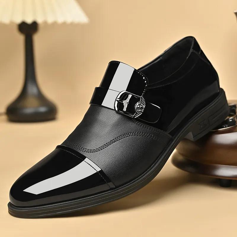 para hombre ejecutivo Patent Leather Shine Cap Toe Metal Buckle Slip On Monk mocasines Dress zapatos