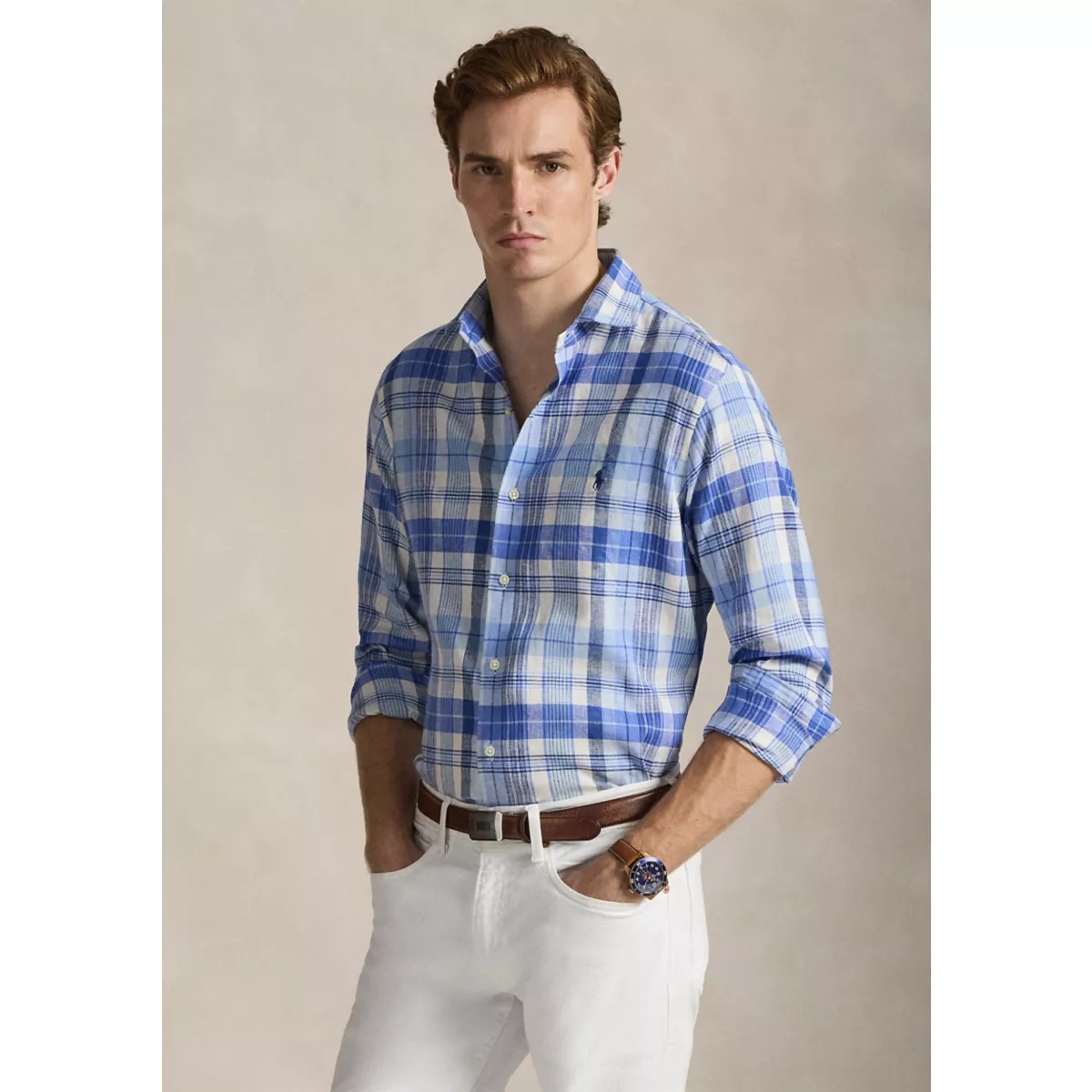 Classic Fit Plaid Linen-Blend Shirt - 1