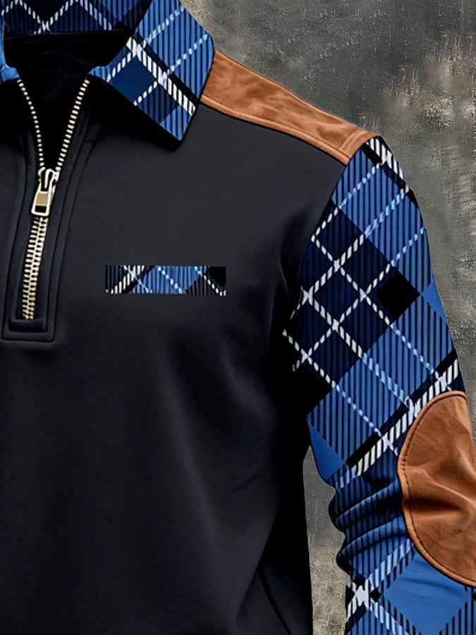Sudadera retro en bloques de color estampado cierre para hombre
