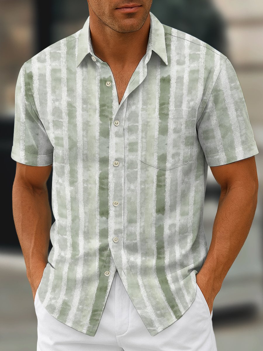 Camisa retro geométrico Art estampado solapa de manga corta para hombre